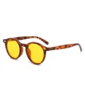 Tortoise shell round sunglasses with vibrant yellow lenses, retro style vintage eyewear. - Tortoise Frame Yellow Lens