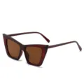 Klassische übergroße Cat-Eye Sonnenbrille mit weinrotem Gestell und braunen Gläsern für Damen. - Dunkelbrauner Rahmen Braune Gläser