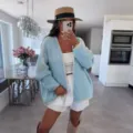 Women's casual loose chunky knit cardigan sweater long sleeve outerwear for winter fashion - S / Tops / Light Blue