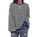 Γυναικείο casual ριγέ μακρυμάνικο φούτερ color block στρογγυλή λαιμόκοψη pullover top νέο - S / Tops / Μαύρο και Άσπρο