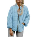Veste matelassée bleu clair col montant zippé pour femme, vêtement d'hiver ample décontracté. - Bleu clair