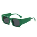 Grüne klobige unregelmäßige quadratische Sonnenbrille Mode Retro Statement Brille Damen - Grüner Rahmen Graue Gläser