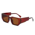 Modische unregelmäßige quadratische Sonnenbrille mit breiten Bügeln und dunklen Gläsern. - Dunkelbrauner Rahmen Braune Gläser