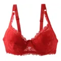 Sexy red lace push up bra D cup plus size shaping undergarment for women comfortable daily wear. - Red