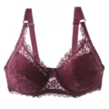 Wine red lace push up bra D cup sexy plus size floral lingerie adjustable straps support - Burgundy