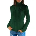 Dark green turtleneck cable knit sweater for women, slim fit pullover for autumn and winter. - S / Tops / Green