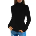 Pull-over col roulé noir pour femme, sweater en tricot torsadé slim fit élégant - Noir