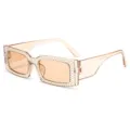 Damen Mode Quadratisch Strass Sonnenbrille Trendige Schicke UV-Schutz Brille für Reisen - Hellbrauner Rahmen Braune Gläser