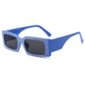 Blaue quadratische Sonnenbrille mit Strass für Damen, modische Streetwear UV-Schutz Brille. - Blauer Rahmen Graue Linsen
