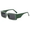 Schicke quadratische Strass-Sonnenbrille für Damen, modische grüne Sonnenbrille Kristalle. - Grüner Rahmen Graue Gläser