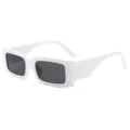 Damen quadratische Sonnenbrille weißer dicker Rahmen Strass Sonnenbrillen Trend Brille - Weißer Rahmen Graue Gläser