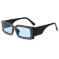 Modische Strass Quadratische Sonnenbrille für Damen, trendige blaue Linsen Brille. - Schwarzer Rahmen Blaue Gläser