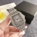 Silberne quadratische Strass Damen Quarzuhr mit römischen Ziffern und Edelstahlarmband. - Silber-Schwarz