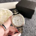 Damen Strass Quarz Uhr Luxus zweifarbige Stahl Armbanduhr elegantes Schmuck Accessoire - Bicolor Silber und Gold
