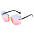 Kids butterfly shape gradient sunglasses with rimless design and UV protection for outdoor wear. - Blue Pink Gradient
