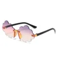 Kids fashion cloud sunglasses with gradient rimless lenses and cute design for outdoor use. - Purple To Pink Gradient