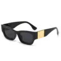 Modische quadratische Sonnenbrille mit breiten Bügeln und Goldmetalldetail für den Alltag. - Schwarzer Rahmen Graue Gläser