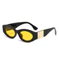 Schwarze Katzenaugen Sonnenbrille mit gelben Gläsern und goldenem Detail am Bügel Damen. - Schwarzer Rahmen Gelbe Gläser