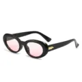 Gafas de Sol Ovaladas Retro Montura Negra Lentes Degradadas Rosas Moda Tendencia Para Mujer - Montura Negra Lente Rubor