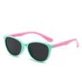 Kinder Sonnenbrille polarisiert, süße Silikon Katzenaugen UV Schutz Brille mintgrün. - Grüner Rahmen Rosa Bügel