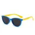 Kinder polarisierte Silikon Sonnenbrille, süße Katzenauge UV-Schutz Sonnenbrille blau gelb - Blauer Rahmen Gelbe Bügel