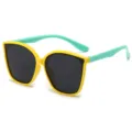 Occhiali da sole per bambini con montatura quadrata gialla e stanghette verde menta eleganti. - Montatura Gialla Stanghette Verdi