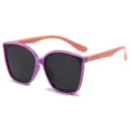 Occhiali da sole quadrati alla moda per bambini con montatura viola e rosa da esterno. - Montatura Viola con Stanghette Rosa