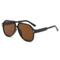 Fashionable black frame aviator sunglasses with brown lenses and chic gold hinge accents main view - Black Frame Tea Lens