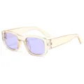 Schicke transparente quadratische Sonnenbrille mit lila Gläsern für stilvollen Alltag. - Transp. Tee Rahmen / Lila Gläser