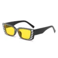 Retro Strass quadratische Sonnenbrille gelbe Gläser schwarzer Rahmen Party Brille - Schwarzer Rahmen Gelbe Gläser
