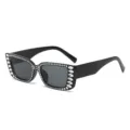 Modische schwarze Sonnenbrille mit Strasssteinen für Damen, luxuriöse Party Sonnenbrille. - Schwarzer Rahmen Schwarz Graue Gläser