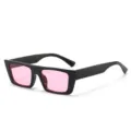 Retro quadratische Sonnenbrille fuer Damen und Herren mit schwarzem Rahmen und rosa Glaesern. - Schwarzer Rahmen Rosa Gläser