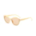 Unregelmäßige Katzenauge Sonnenbrille für Damen, trendige dicke Rahmen Retro Sonnenbrille. - Cremeweißer Rahmen / Teebraune Gläser