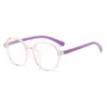 Kinder Blaulichtfilter Brille mit rosa transparentem unregelmäßigem Gestell und lila Bügeln Hauptbild - Transparentes Violett