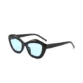 Modische unregelmäßige Katzenaugen Sonnenbrille für Damen, schwarzer Rahmen und blaue Gläser. - Schwarzer Rahmen Blaue Gläser