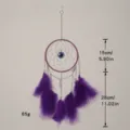Nordic style purple feather dream catcher hanging ornament with evil eye wall decor 15cm - Grape Purple