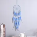 Blauer Traumfaenger Wandbehang Dekoration mit Federn und Perlen fuer Schlafzimmer Wand Decke - 9222BCD mit Licht / 15cm Ring