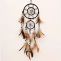 Attrape-rêves mural bohème en coquillage avec doubles cercles et plumes pour décoration maison. - 46cm / 8072