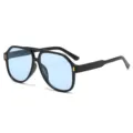 Stylische grosse Piloten Sonnenbrille mit hellblauen Glaesern und edlem schwarzen Design. - Schwarzer Rahmen Blaue Gläser