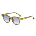 Retro quadratische Sonnenbrille mit transparentem Olivenrahmen und Farbverlaufgläsern. - Olivgrün Rahmen & Verlaufsgraue Gläser