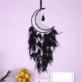 Atrapasueños de luna creciente vintage con plumas negras decoracion de pared para hogar - Estilo Luna Negra(9367)
