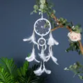 White double ring dream catcher feather home wall hanging decoration wind chime gift crafting - 0119