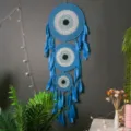 Blue evil eye dream catcher wall hanging with feathers for home decor boho room aesthetic. - 9094 (Blue Evil Eye)