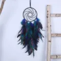 Atrapasueños de pared con plumas, decoración de habitación estilo bohemio azul y morado variante. - Estilo Pluma Colorida(9365)