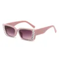 Rosa quadratische Sonnenbrille mit Strasssteinen und Farbverlauf für Party und Alltag. - Taro Lila Rahmen Grauer Verlaufsglas