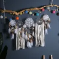 BoHo Style Dream Catcher Wall Hanging Five Piece Set Bedroom Decor with Feathers and Lights - Without Gift Box / Coffee Color