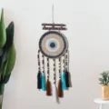 Boho crochet dream catcher wall hanging with wooden beads and tassels for room decor. - 9545B Tassel Dreamcatcher