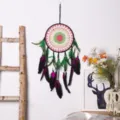 Suspension murale attrape-rêves au crochet faite à la main avec des plumes colorées déco - 9401