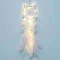 Attrape-rêves chat fait main avec lumières LED, décoration murale plume chambre enfant. - Tête de Chat / Avec Lumière / Bleu