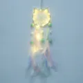 Attrape-rêves oreilles de chat lumineux LED avec plumes pour décoration chambre enfant - Tête de Chat / Avec Lumière / Vert